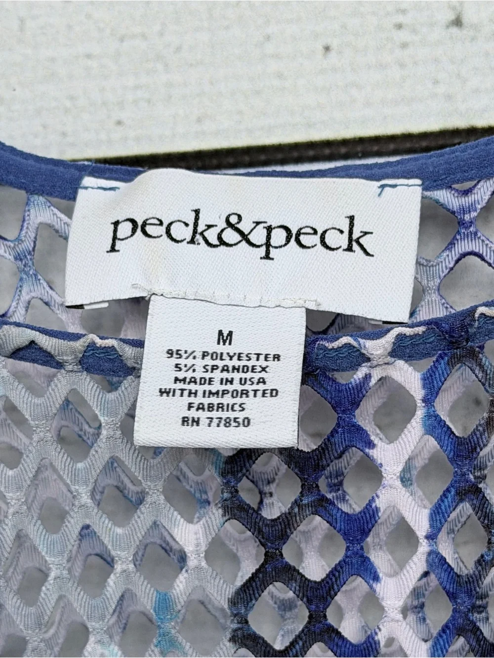Peck & Peck Blue Abstract Tie Dye Diamond Mesh Blouse Set - Size Medium